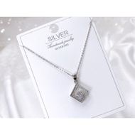 S925 Silver Plated Platinum "Zirconia Pendant Necklace Set"(Set Rantai Leher+Loket) 925銀鍍鉑鑲鋯吊墜項鏈組 PZY-012