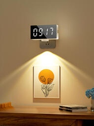 插電小夜燈客廳牆靣裝飾壁燈免布線帶時鐘led遙控臥室床頭氛圍燈