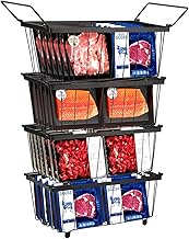 Freezer Organizer Bins, 4 Pack Stackable Chest Freezer Organizer for 5 and 7 Cu.FT Deep Freezer Meta