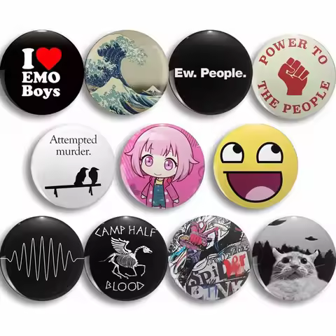 Creative I Love Emo Boys Pins Funny Smiley Faces Round Snap-in Brooch Badge Backpack Hat Accessories