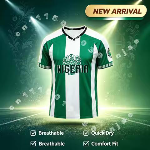 Men's Retro Nigeria Style Soccer Jersey Quick Dry Breathable V-Neck Short Sleeve Football Training T