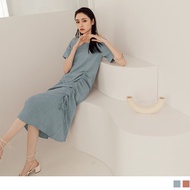 OB DESIGN ★ SHORT SLEEVE ROUND NECK DRAWSTRING MIDI DRESS ★ 2 COLOR ★ S-XXXL SIZE ★ PLUS SIZE