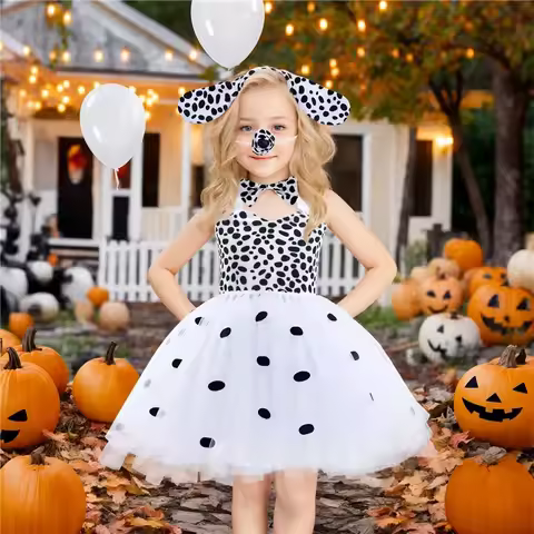 Girls Halloween Animal Cosplay Costume Giraffe Tiger Leopard Tutu Dress for Outfit Kids Carnival Jun