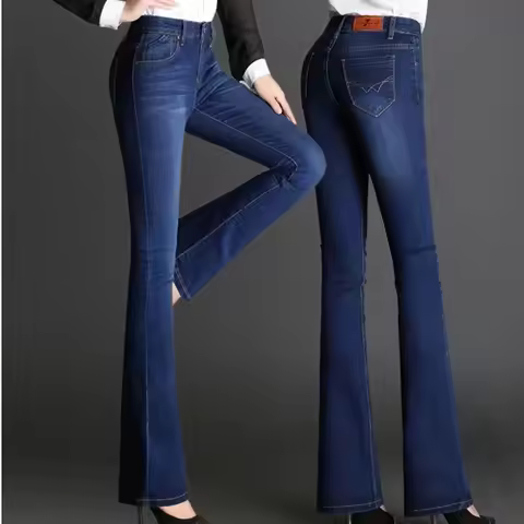 Vaqueros Denim Pantalones Women's Spring Autumn High-waisted Slim Straight-leg Trousers Latest Long 