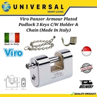 [SG SHOP SELLER] Viro Panzer Armour Plated Padlock 3 Keys C/W Chain &amp; Lock Holder (Made In Italy)