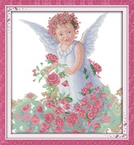 Rose angel Handmade Embroidery Kits Cross Stitch Complete Set Patten Pre-printed on the Cloth DIY Cotton Thread Needlework Home Living Room Wall Decor 11CT  14CT