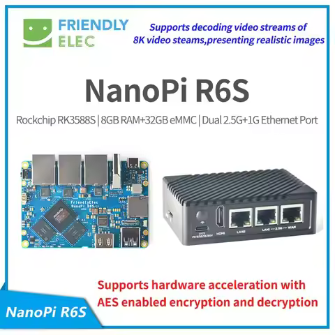 NanoPi R6S RK3588S Cortex-A76, 8GB DDR4 64GB eMMC 2.5G Eth, ubuntu debian, FriendlyWrt , Android GPU