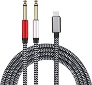 WORLDBOYU Lightning to Dual 6.35mm 1/4'' TS Mono Stereo Y-Cable Splitter 1/4 inch Audio Cable Compat