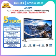 Philips 42.5" 438P1 4K UHD with MultiView MONITOR (UHD/ IPS/ 60Hz/ 5ms(GtG)/ SPEAKER/ VGA/ HDMI2.0/ 
