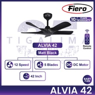 FIERO ALVIA 42 Inch 5 Blades 12 Speed Forward + Reverse Remote Control DC Motor Ceiling Fan Kipas Si