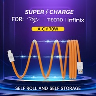 70W Magnetic Data Cable USB A to Type C Fast Charging Cable Super charger Cord For Tecno infinix ite