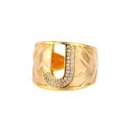 Chunky Wide A-Z Letter Rings For Women Zircon Opening Gold Color Opening Ring Female Initials Alphab