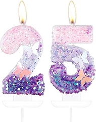 iNINGER Birthday Number 25 Candle,Butterfly 25th Birthday Party Decorations for Women/Girl,Purple Bi