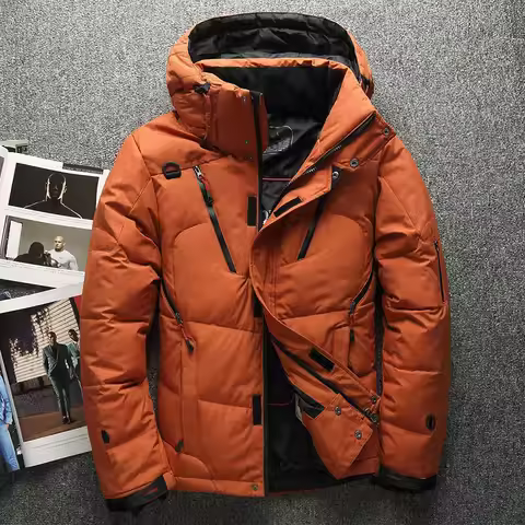 Men's Winter down Jacket Outdoor Sports Thickened Hooded Fashionable Warm Outerwear Regular Style Ch