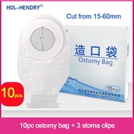Hendry 10pcs 15-60mm Cut Size Beige Cover Drainable one-piece System Ostomy Bag Colostomy Bag Pouch Ostomy Stoma with 3 stoma clips