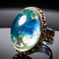 6號戒指 藍琥珀戒指 鍍金鍍銠純銀 手工製作