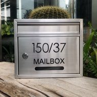 ตู้จดหมาย สแตนเลส แบบที่1 พร้อมติดเลขที่บ้าน 6ตัวเลข MAILBOX