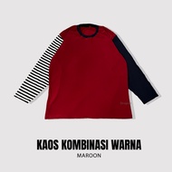 KATUN PLAIN TSHIRT COMBINATION OF CVC COMBED COTTON STRIPES JUMBO LONG SLEEVE OVERSIZE SIZEBIG FOR M