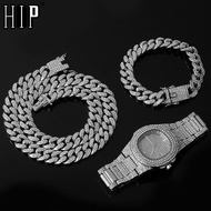 [Aishang watch industry]สร้อยคอนาฬิกาสร้อยข้อมือ Hip Hop Miami Curb Cuban Chain Gold สี Iced Out ปู 