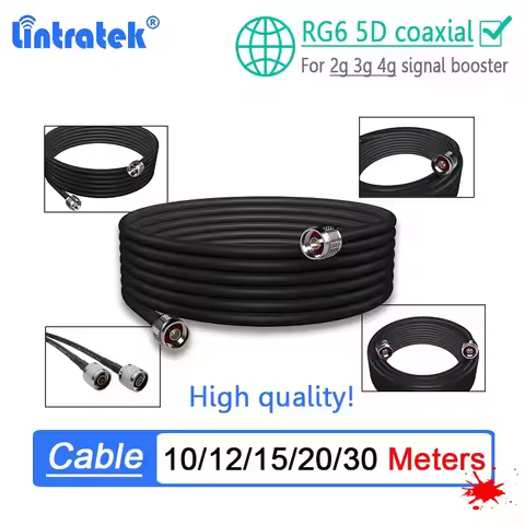 Lintratek 10m 12m 15m 20m 30 meters RG6 5D Coaxial Cable 50ohm N Male To N Male For 2G 3G 4G Signal 