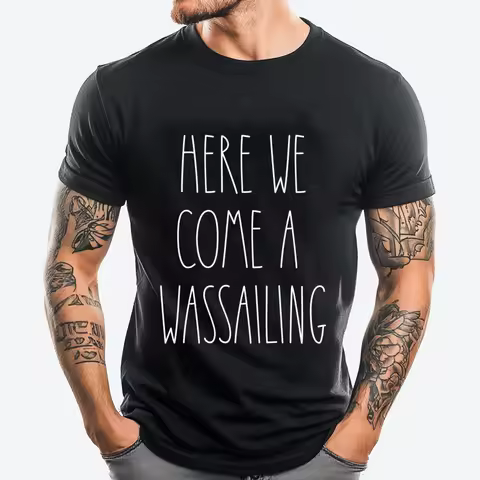 Here We Come A Wassailing Matching Family Christmas Pajamas Black Shirt Graphic Tees Anime Vaporwave