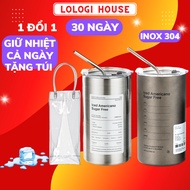 [Tặng Kèm Túi Nhựa Đựng Ly] Ly giữ nhiệt Iced Americano 600ml inox 304 có ống hút inox và nắp đậy kí