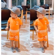 Orange striped cotton baby boy outfit