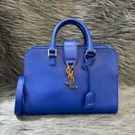 YSL 372087 Cabas Mini 皇家藍 牛皮 金釦 手提包 肩背包 斜背包 兩用包 學院包