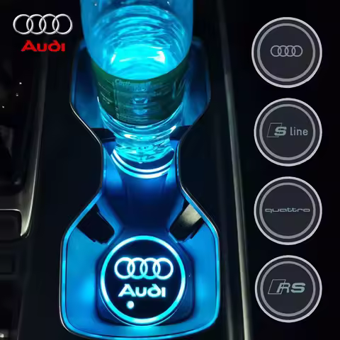 7 Color LED Car Cup Holder Light Luminous Coaster Water Cup Pad For Audi Sline Quattro Q1 Q2 Q3 Q4 Q