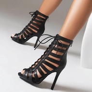 【Booming】 2023 New Lace-Up Boots Women's Shoes Indoor Suede Sole Customizable For Latin Dancing Stilettos Booties