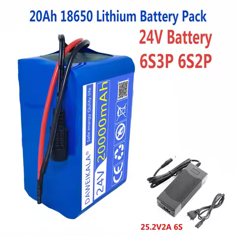 24V 20Ah 18650 lithium battery pack 6S3P/6S2P with BMS+charger for electric vehicles