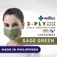 ۩[Medtecs] Medical/Surgical Face Mask(Sage Green)50 Pcs 3-Ply N88 Astm L1 | Approved By Fda