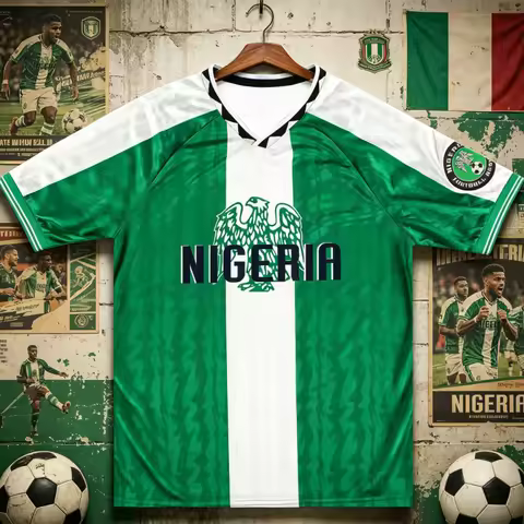 Family kids tees Retro Nigeria Style Soccer Jersey Quick Dry Breathable V-Neck Short Sleeve Football