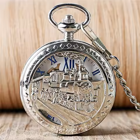Old Fashion Men Women Mechanical Handwinding Pocket Watch Locomotive Hollow Train Skeleton Clock Pen