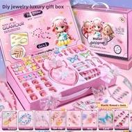 Childrens Bead Necklace Hair Accessory Set DIY Jewelry Gift Box Treasure for Daughter Birthday Party