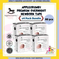 AC-Applecrumby Chlorine Free Baby Diapers Tape - 80pcs Newborn Size  1 Box = ( 4pcs x 20Packs ) Ready Stock
