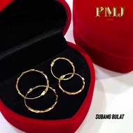 【Perai Mega Jewellery】Subang Bulat Emas 916 Anting-anting Emas 916 Hoop Earring Gold 916 PMJ01-02 时尚简约满天星沙金光环耳环