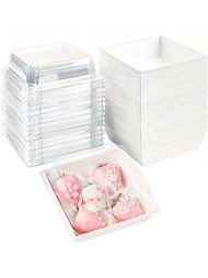 50入紙質charcuterie盒帶有透明蓋,正方形甜點容器粉色糕點盒,適用於草莓,餅乾,蛋糕,布朗尼和肉桂捲,廚房用品烘焙用品廚房組織與儲存