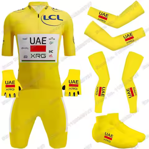 2025 UAE Team France TDF Yellow Cycling Jersey Set Tadej Pogacar Cycling Clothing Arm Warmers Leg Wa