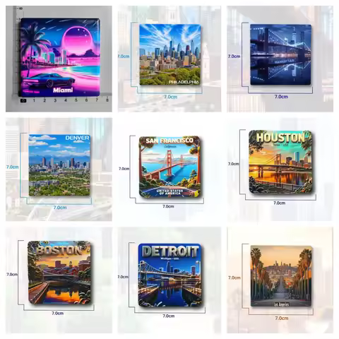 Usa City Fridge Magnet Miami Philadelphia Manhattan Denver San Francisco Houston Boston Detroit Los 