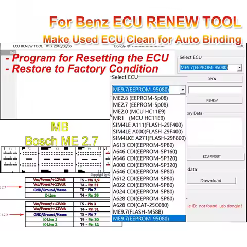 For Mercedes/MB ECU RENEW TOOL V1.7 Make used ECU Clean for Auto Binding Program for Resetting the E