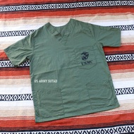 เสื้อกาวน์สีเขียว หน่วยแพทย์USMC เสื้อกาวน์ แขนสั้น คอวี 3กระเป๋า ผ้าบางใส่สบายไม่ร้อน