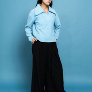 藍色半開襟Polo針織衫 Blue Half-Zip Polo Sweater