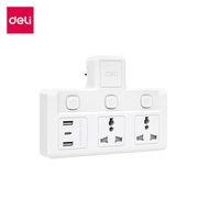 Deli ปลั๊กไฟ ชาร์จเร็ว อแดปเตอร์USB FastCharge ปลั๊กแปลง 10A2500W ทนร้อน 750องศา Universal Adapter
