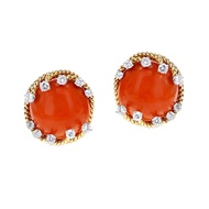 David Webb Vintage Gold, Coral and Diamond Earclips