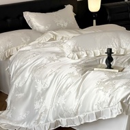 French Soft Romantic Jacquard TC1600 Ice Silk 4IN1 Bedsheet Set Silky Bedsheet Quilt Cover Pillowcas