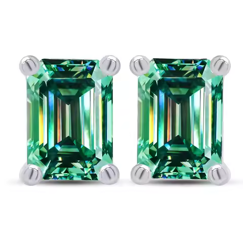 FIRERING 100% Total 2ct Emerald Moissanite Earrings 5x7MM with Certificate Passed Diamond Test Women
