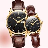 OLEVS Fashion Couple Watches Brown Leather Watch Couple & Set Casual Set Jam Couple Tali Kulit Murah