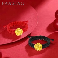 FX 999/24k（0.5g）Rose Pure Gold Ring Women's fine gold braided rope adjustable ring