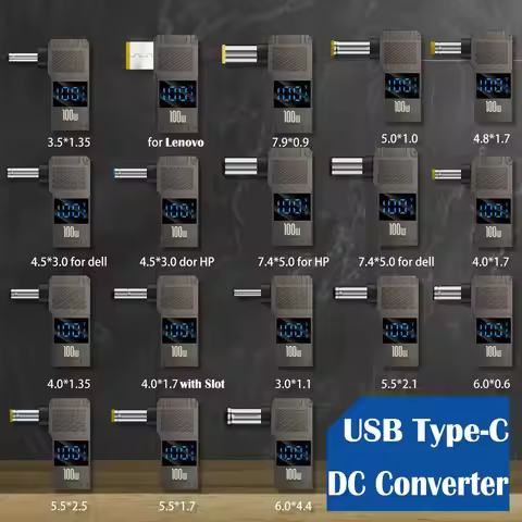 Digital Display USB-C to DC Converter Fast Charging PD 100W Type-C to DC Adapter Intelligent Univers